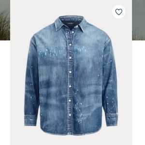 Lauren Ralph Lauren Blue Paint- Splatter Long Sleeve Top Size 1X/TG